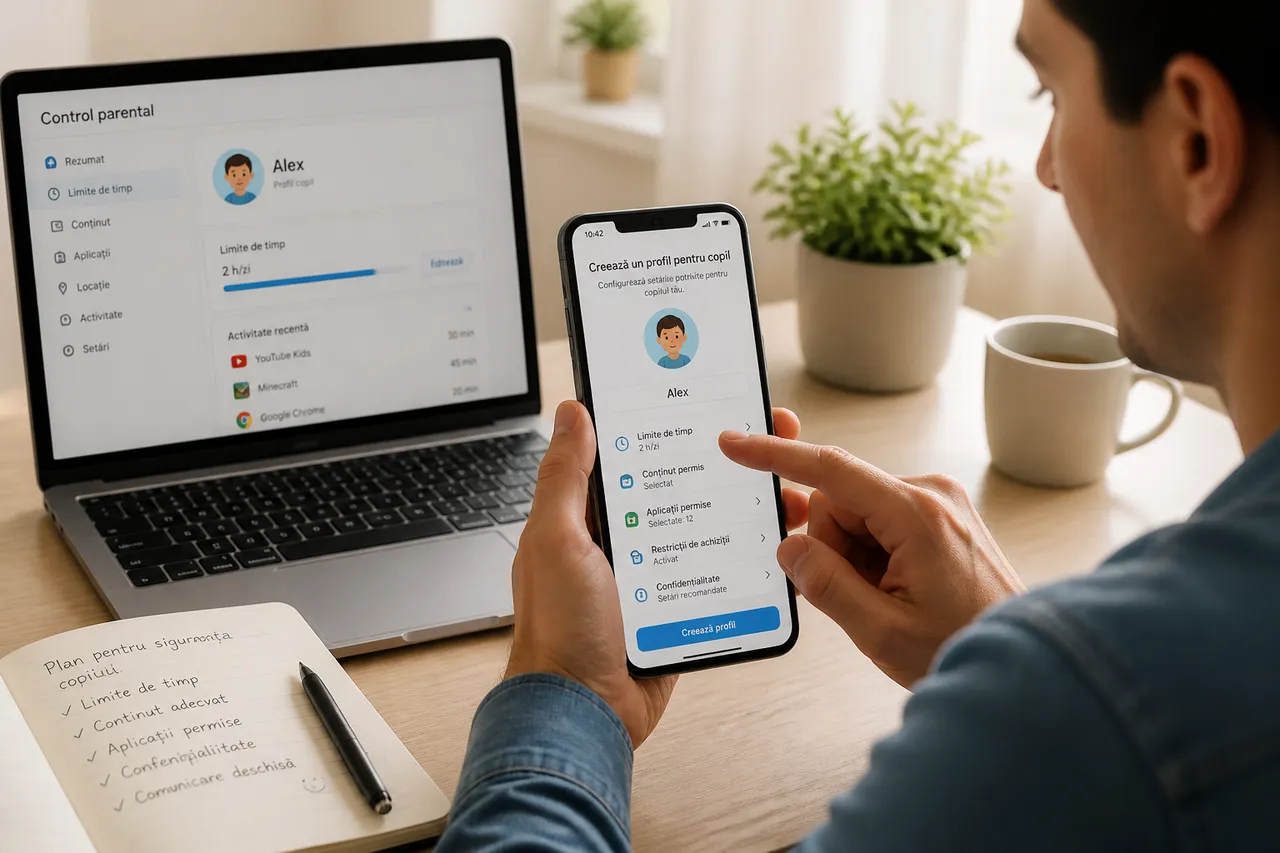cont de copil pe smartphone și configurare control parental